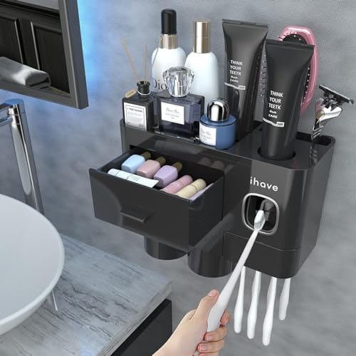 Toothbrush Holders Wall Mounted with Toothpaste Dispenser & 2…