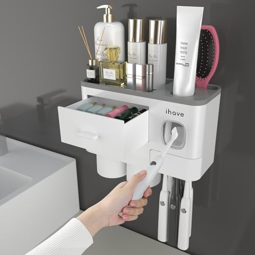 Toothbrush Holders Wall Mounted with Toothpaste Dispenser & 2…