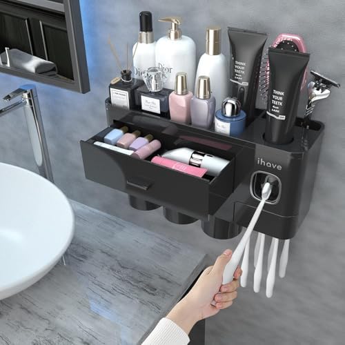 Toothbrush Holders Wall Mounted with Toothpaste Dispenser & 3…