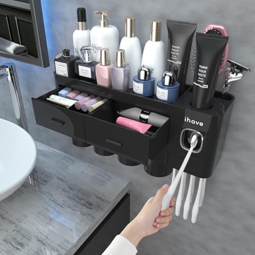 Toothbrush Holders Wall Mounted with Toothpaste Dispenser & 4…