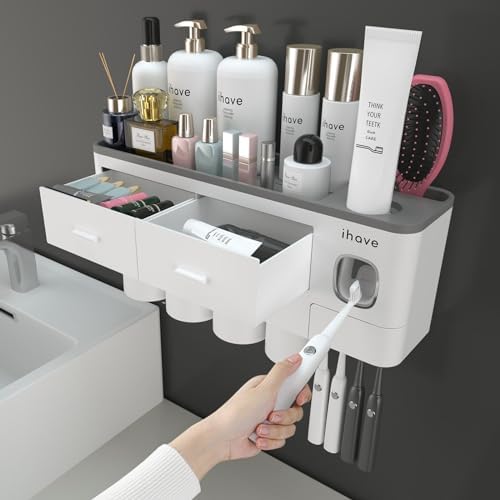 Toothbrush Holders Wall Mounted with Toothpaste Dispenser & 4…