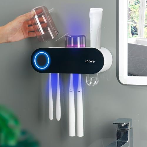 UV Toothbrush Sanitizer Holder Wall Mount Toothpaste Dispense…